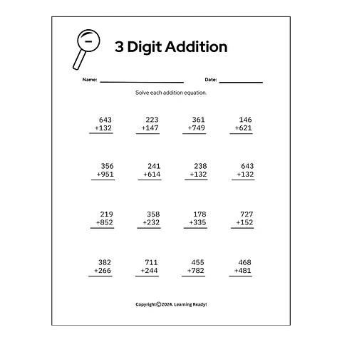 3 Digit Addition with Carry Over
