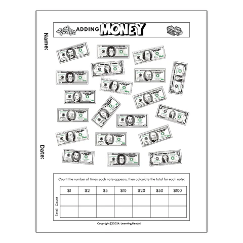 Adding Money Math Worksheet