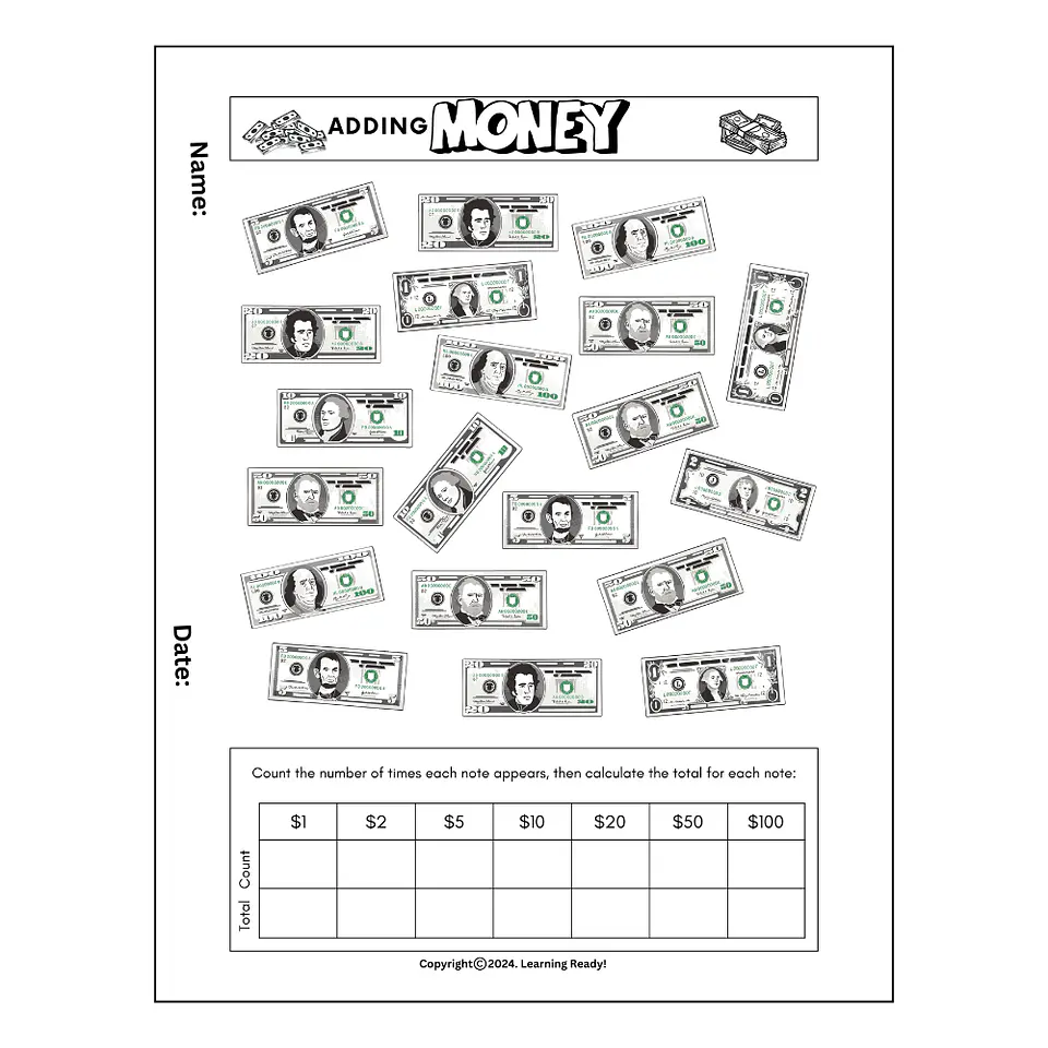 Adding Money Math Worksheet 1