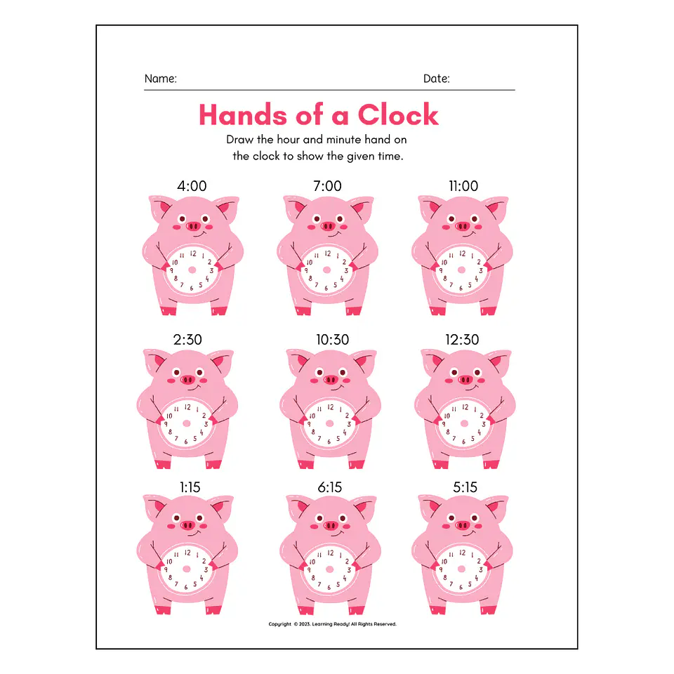 Hands of a Clock Worksheet 1