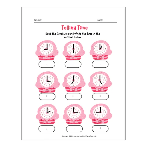 Telling Time Math Worksheet