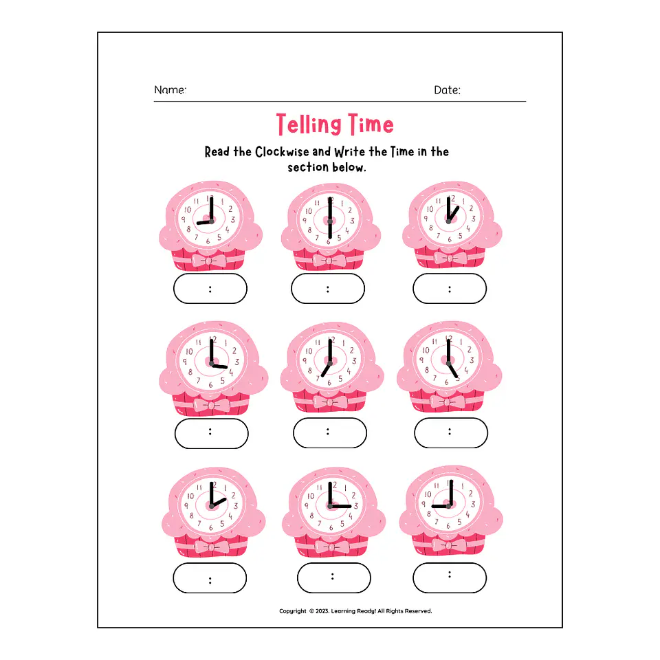 Telling Time Math Worksheet 1