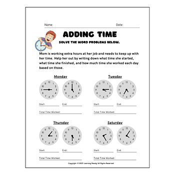 Adding Time Elapsed Time Worksheet