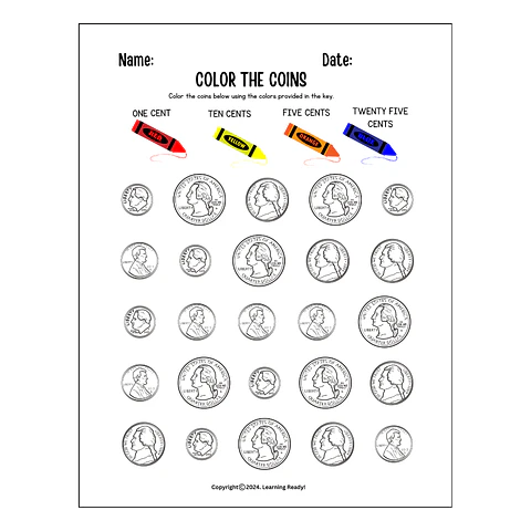 Color the Coins Math Worksheet