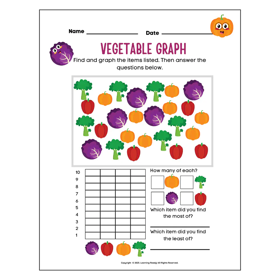 Vegetable Graph Math Worksheet 1