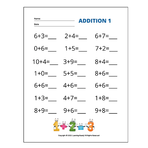 Addition 1 Math Worksheet