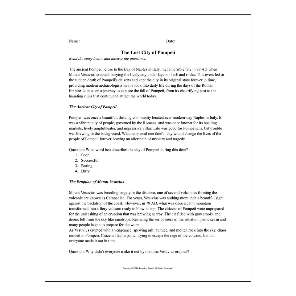 Reading Comprehension: The Lost City of Pompeii 1