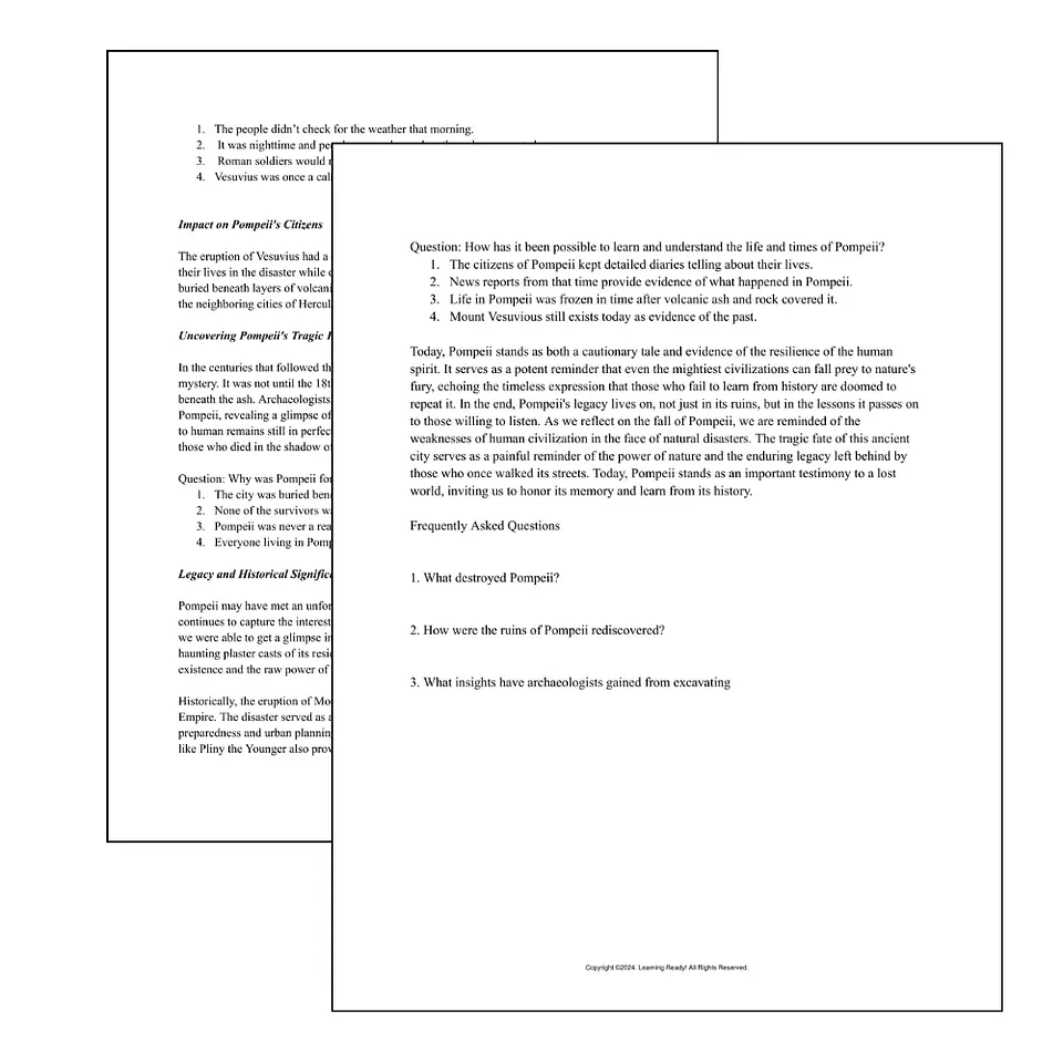 Reading Comprehension: The Lost City of Pompeii 2