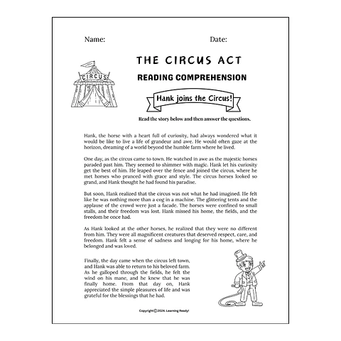 The Circus Act Reading Comprehension Worksheet