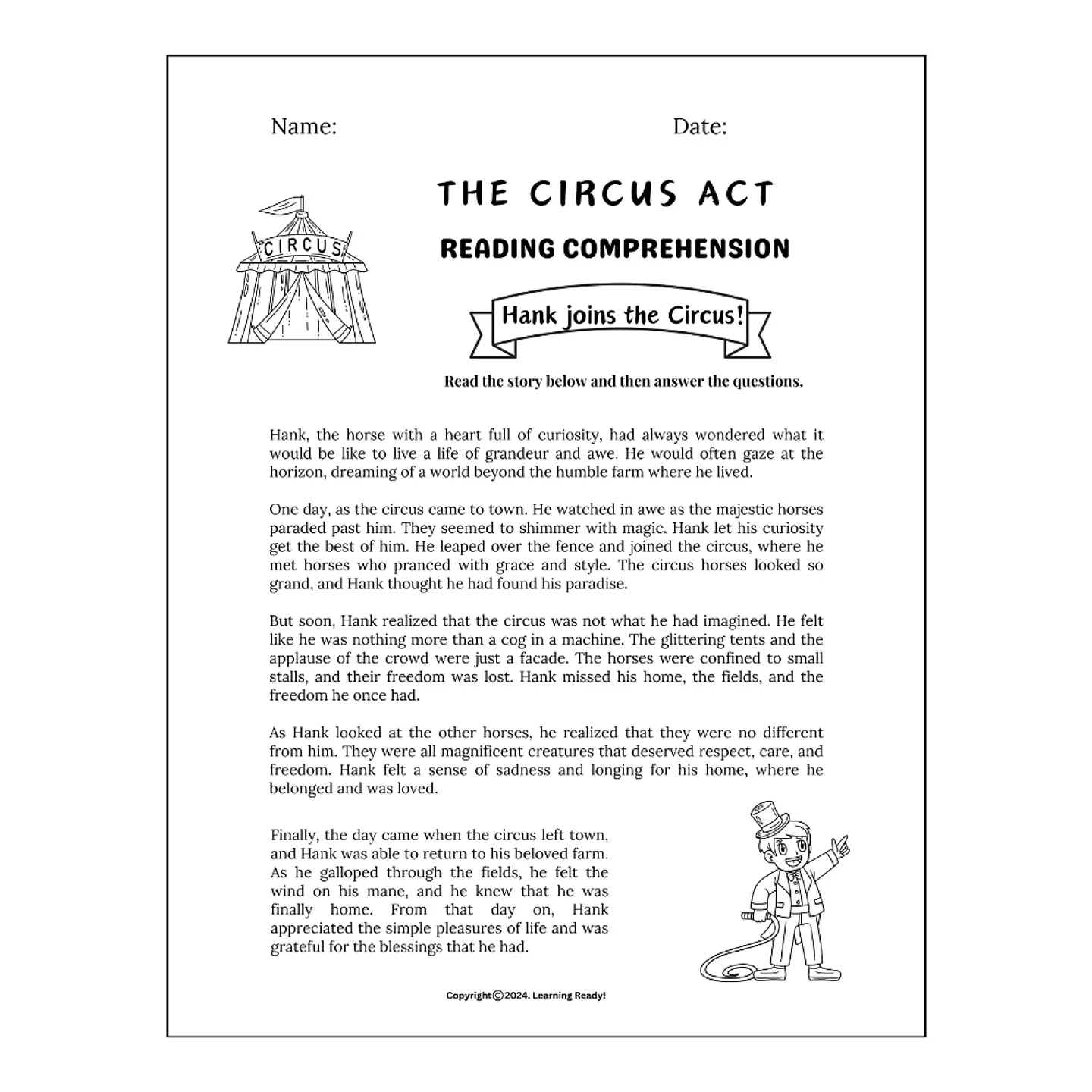 The Circus Act Reading Comprehension Worksheet 1