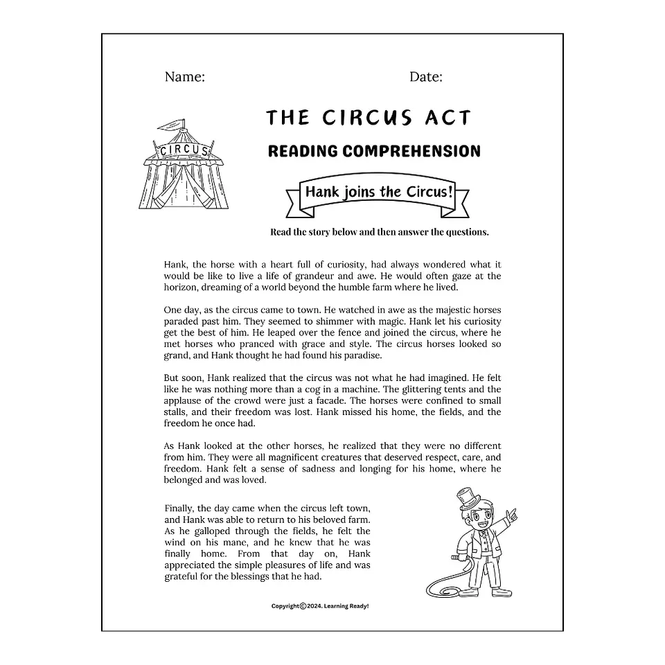 The Circus Act Reading Comprehension Worksheet 1