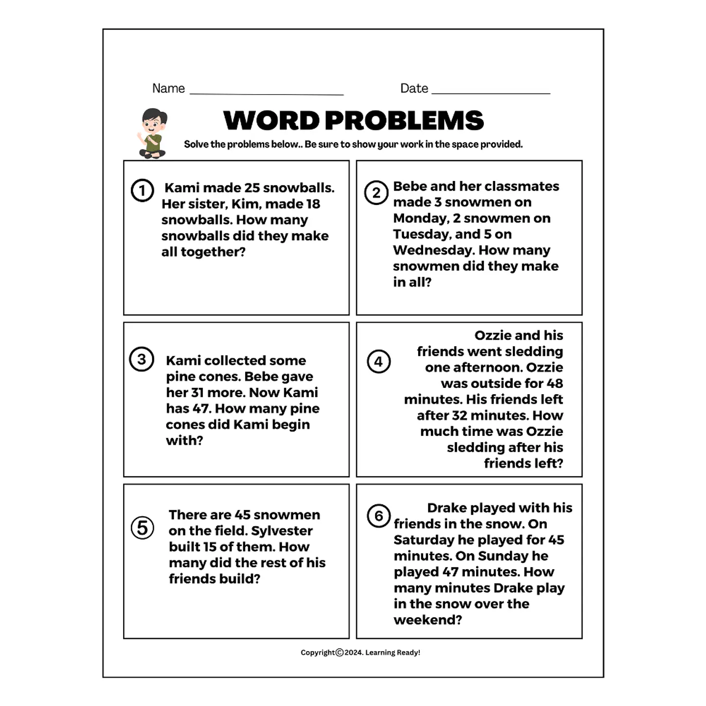 Addition & Subtraction Word Problems Worksheet 1