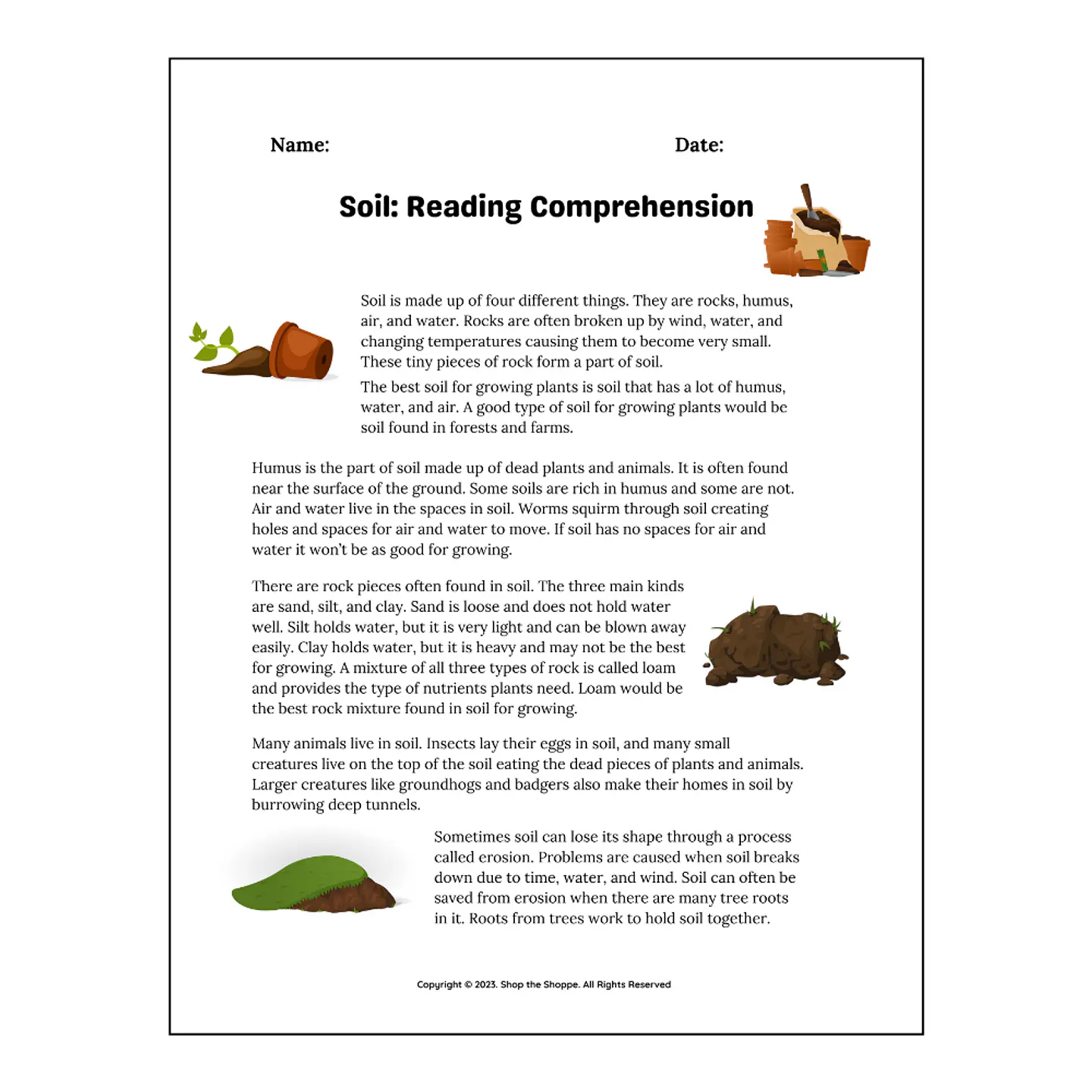 Soil: Reading Comprehension Worksheet 1