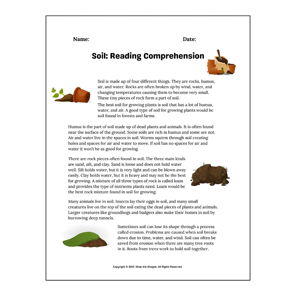 Soil: Reading Comprehension Worksheet 1
