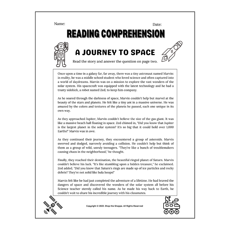 A Journey to Space Reading Comprehension Worksheet