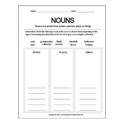 Nouns Practice Worksheet
