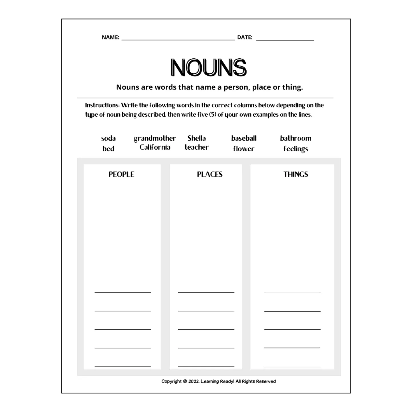 Nouns Practice Worksheet 1