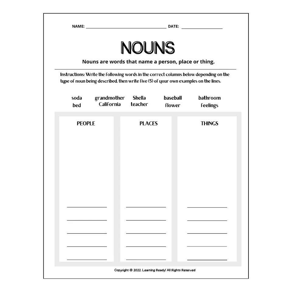 Nouns Practice Worksheet 1