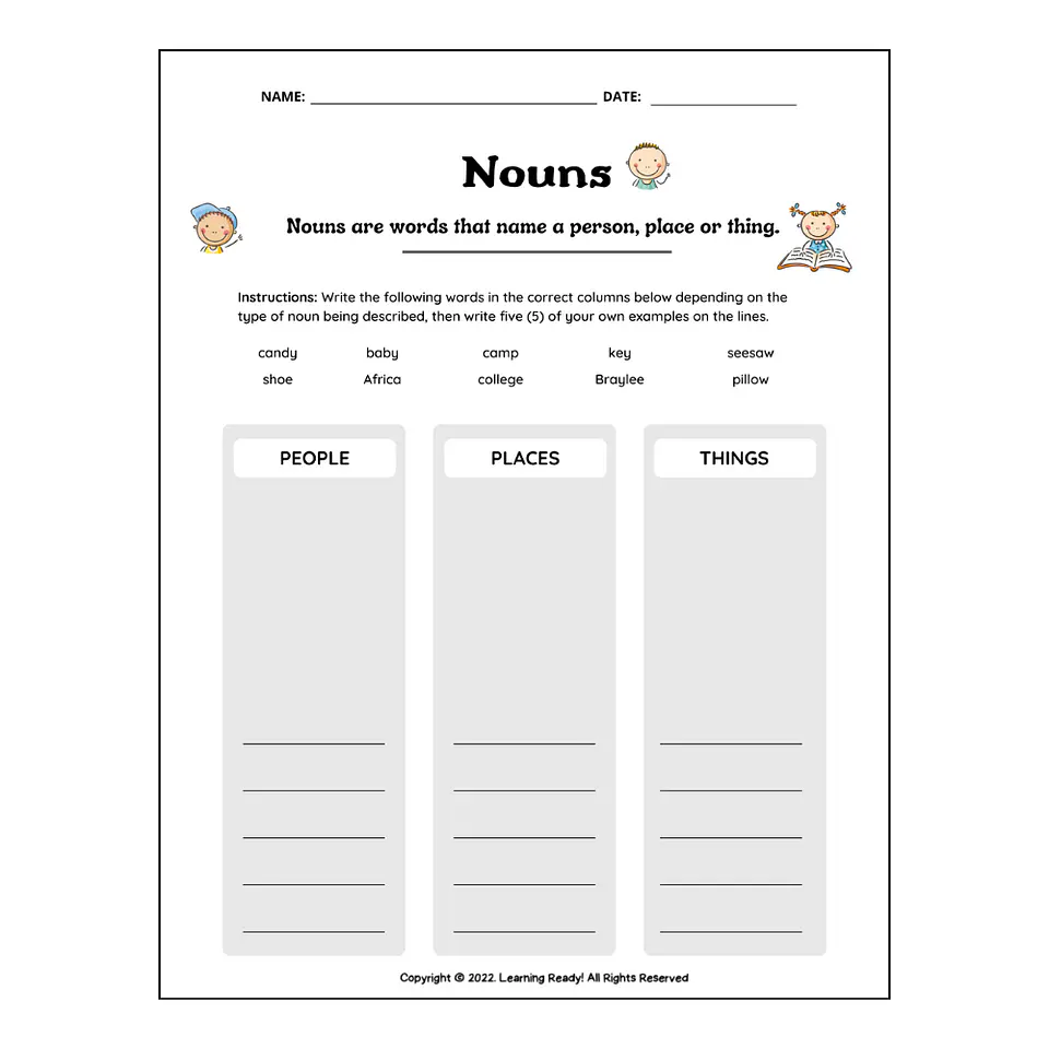 Basic Nouns Worksheet 1