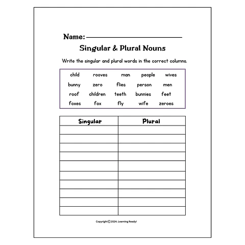 Singular & Plural Nouns Worksheet