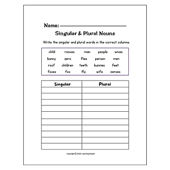 Singular & Plural Nouns Worksheet