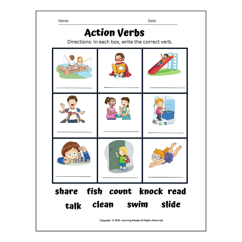 Action Verbs Worksheet