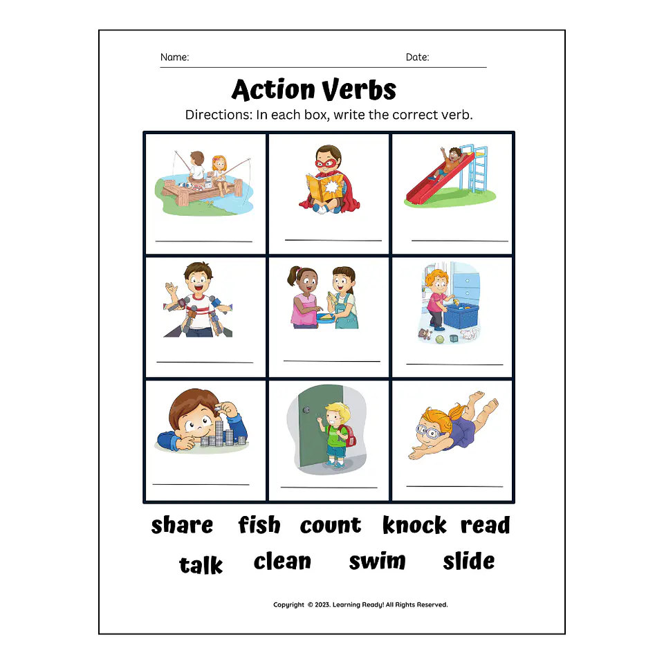 Action Verbs Worksheet 1