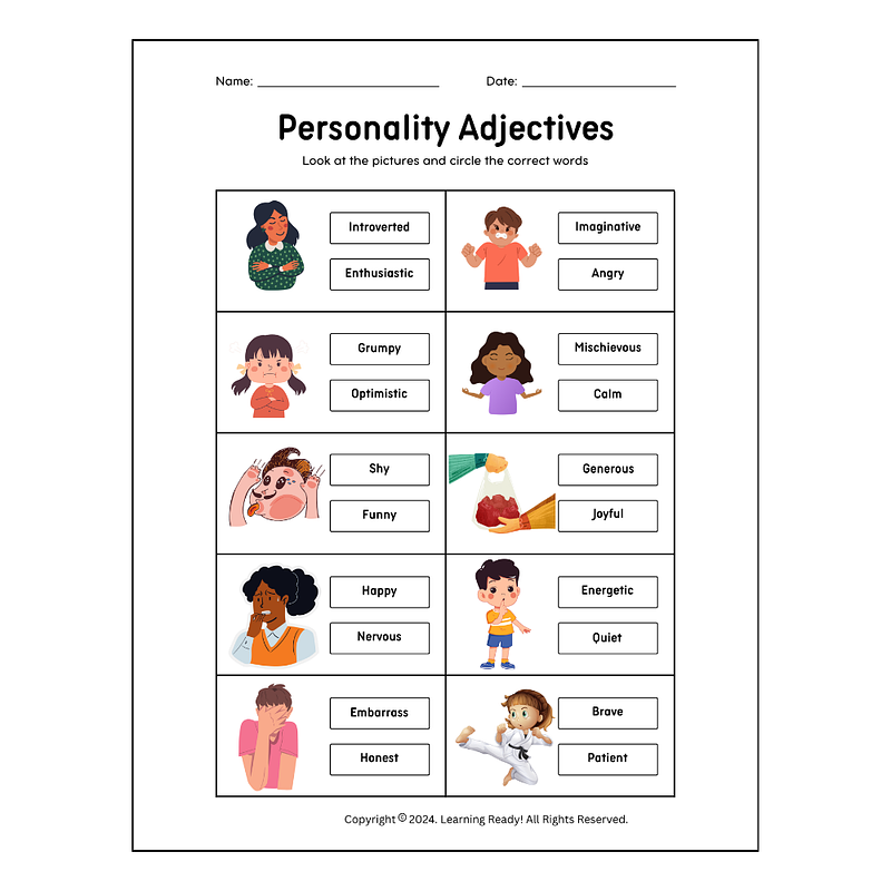 Personality Adjectives Worksheet