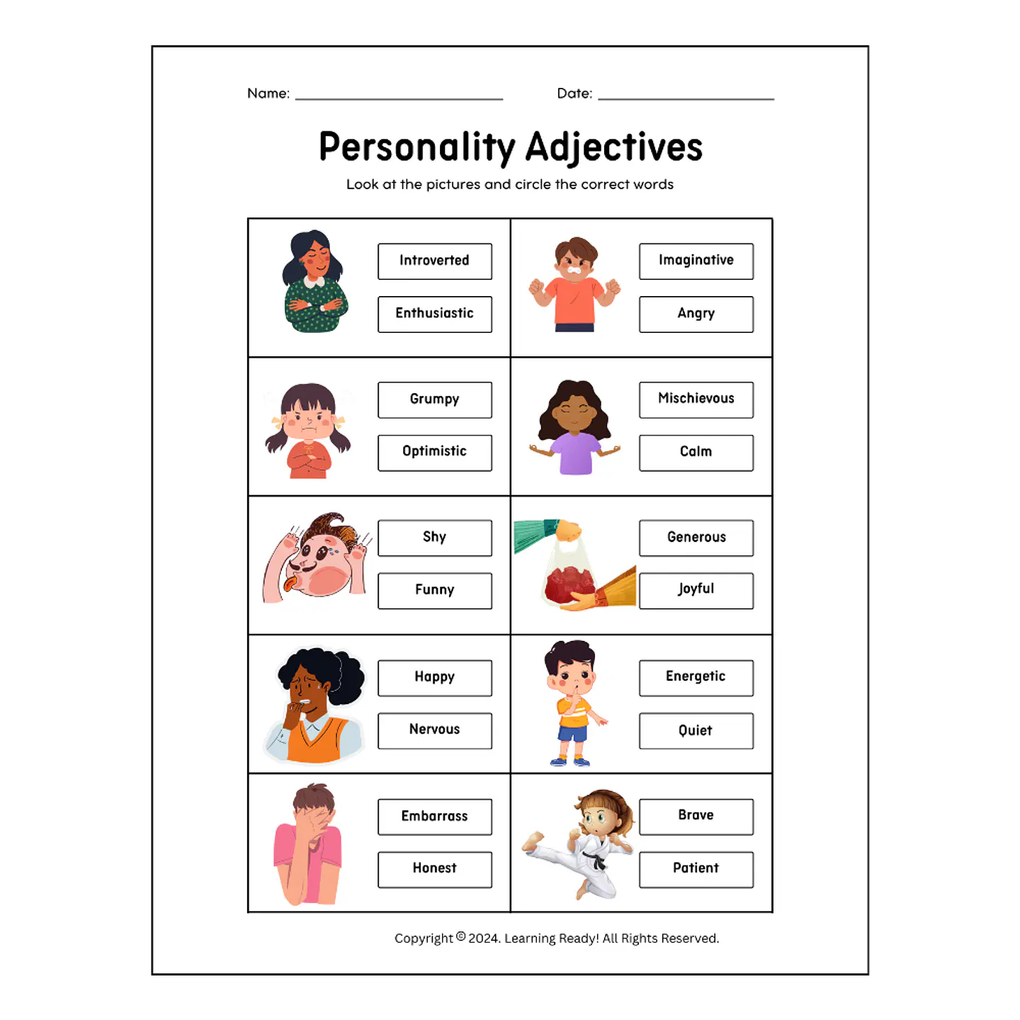 Personality Adjectives Worksheet 1