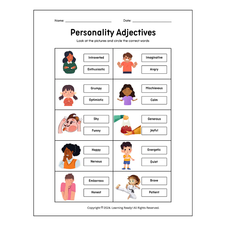 Personality Adjectives Worksheet 1
