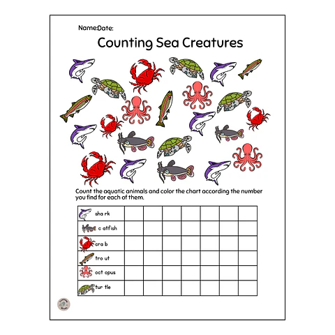 Counting Sea Creatures Math Worksheet
