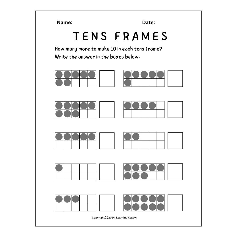 Ten Frame Addition Worksheet