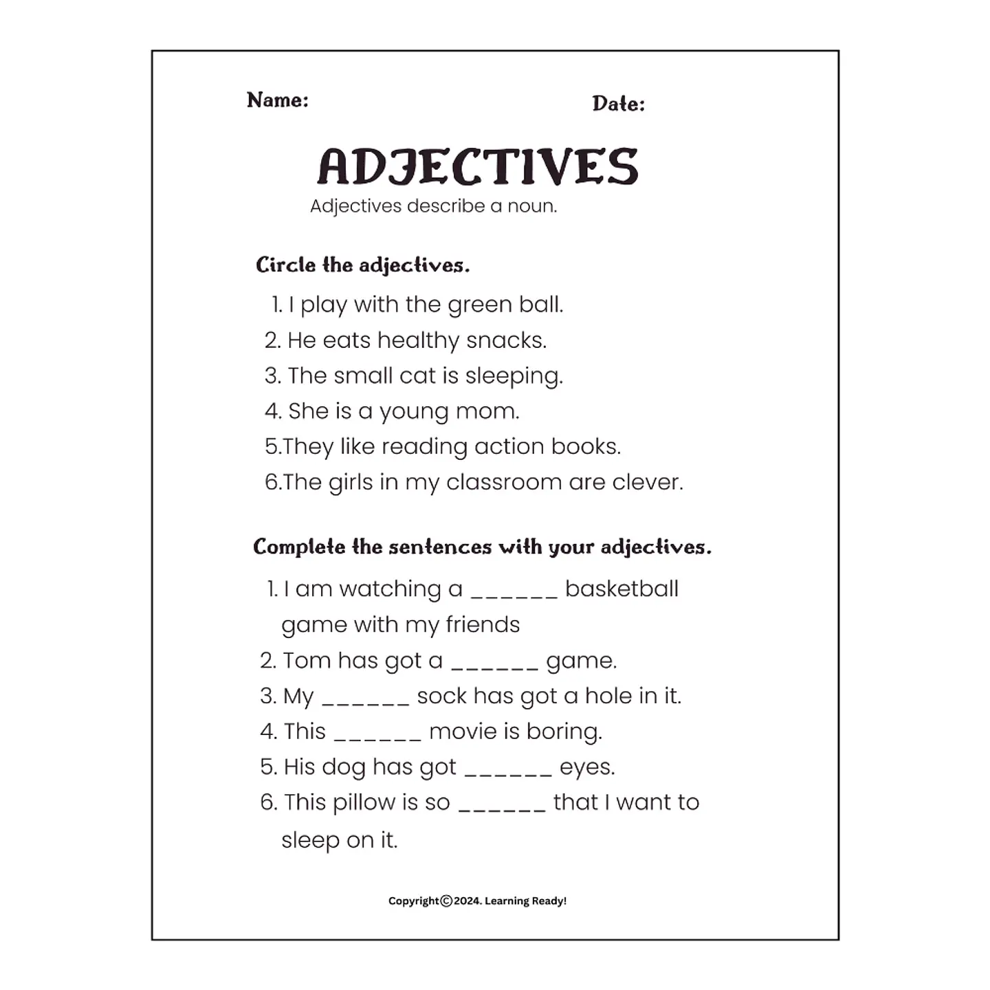 Adjectives Practice Worksheet 1