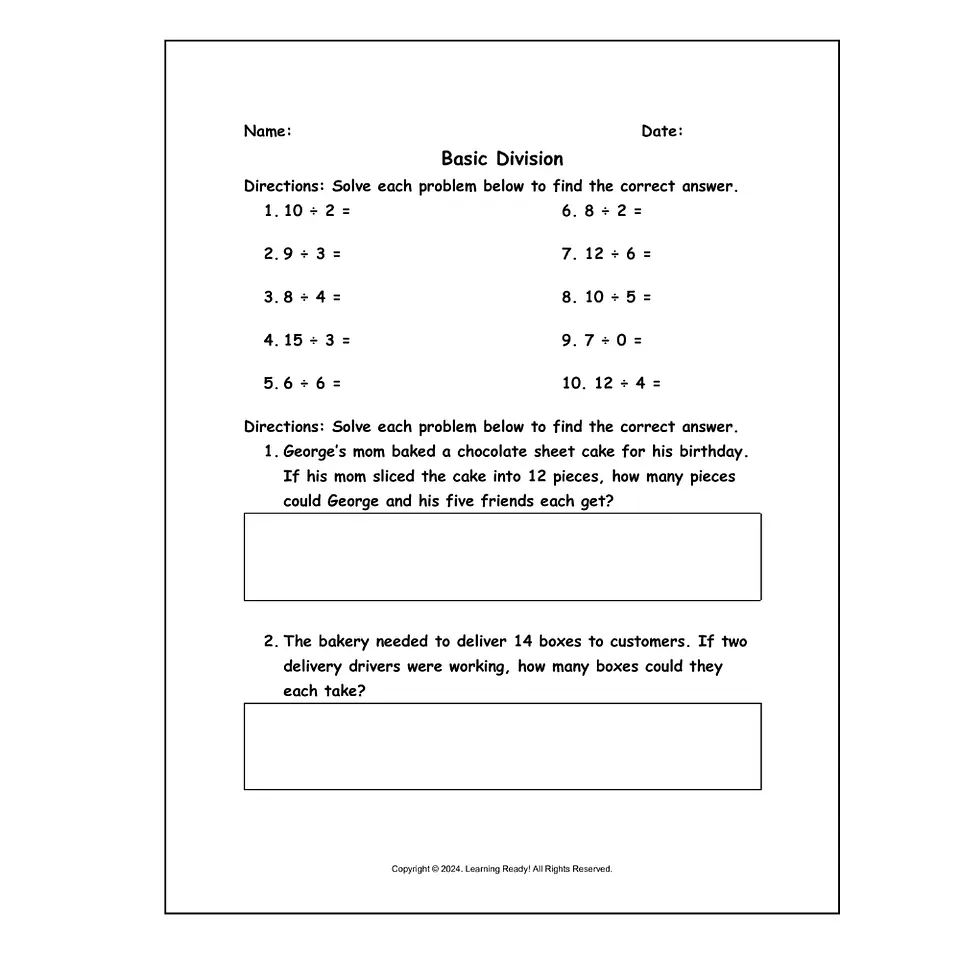 Basic Division Worksheet 1