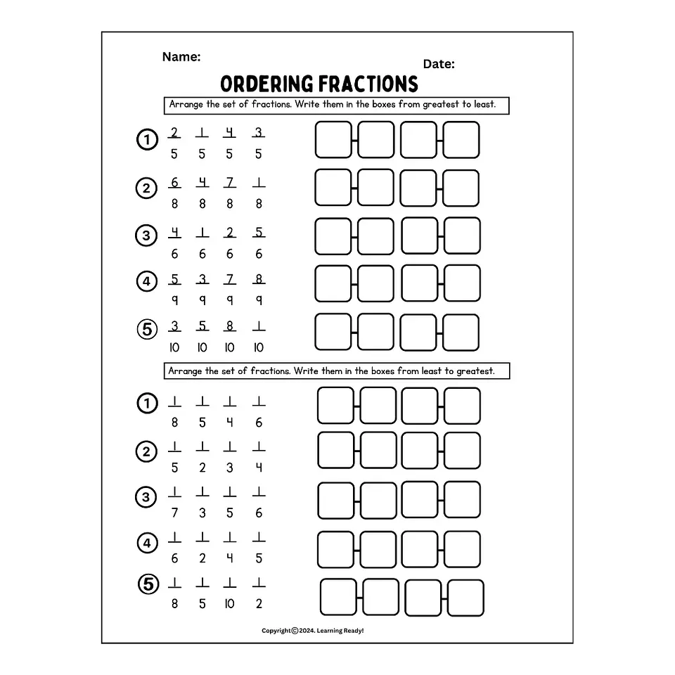Math: Ordering Fractions 1