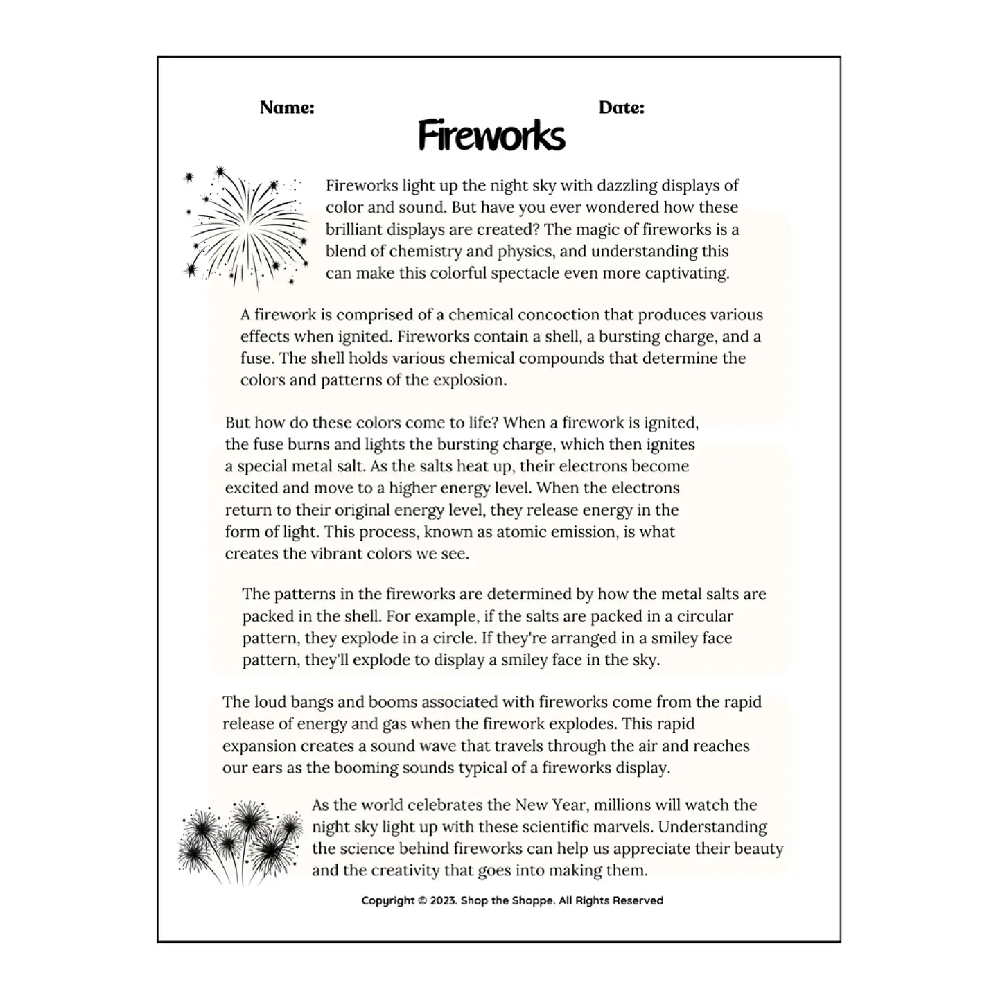 Reading Passage: Fireworks 1