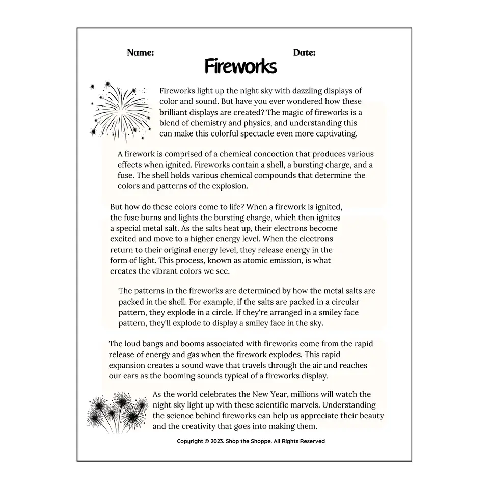 Reading Passage: Fireworks 1