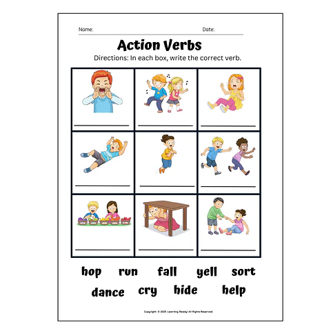 Action Verbs Worksheet
