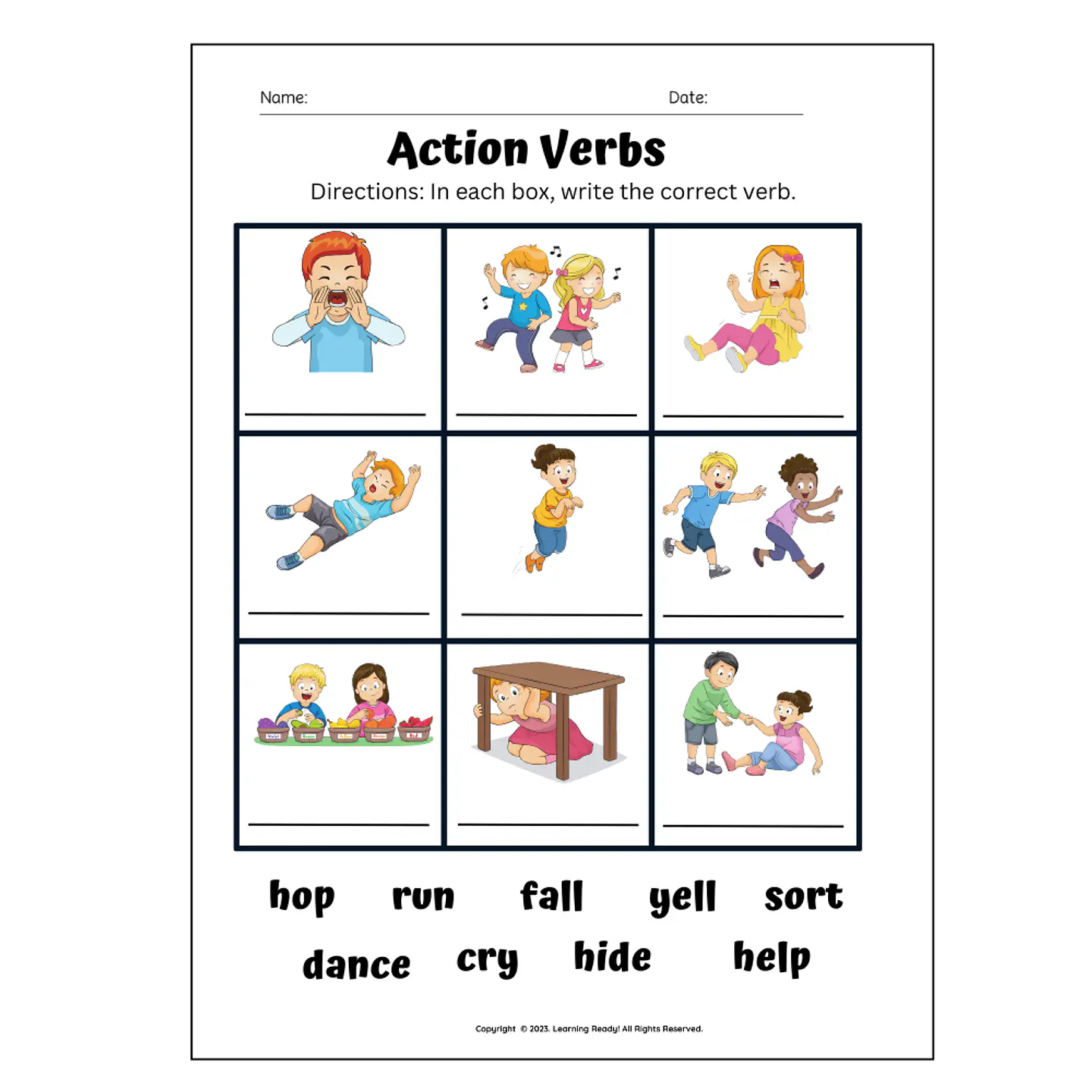Action Verbs Worksheet 1
