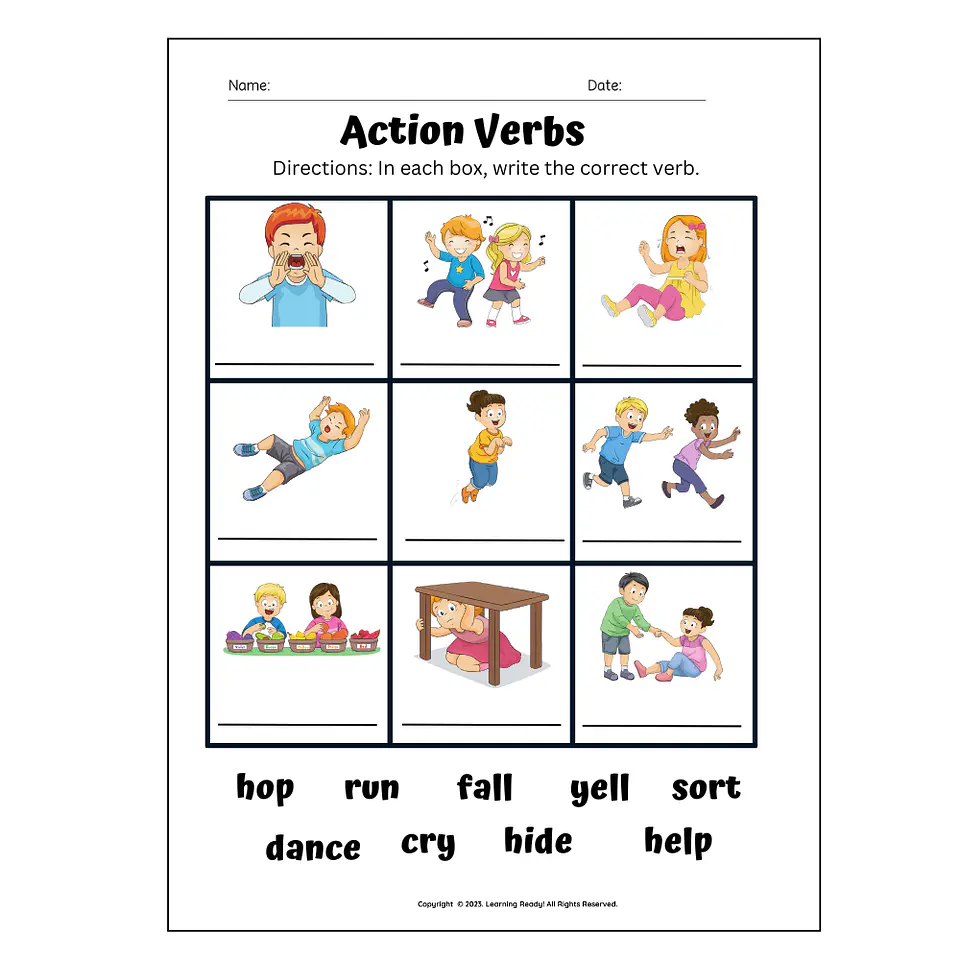 Action Verbs Worksheet 1