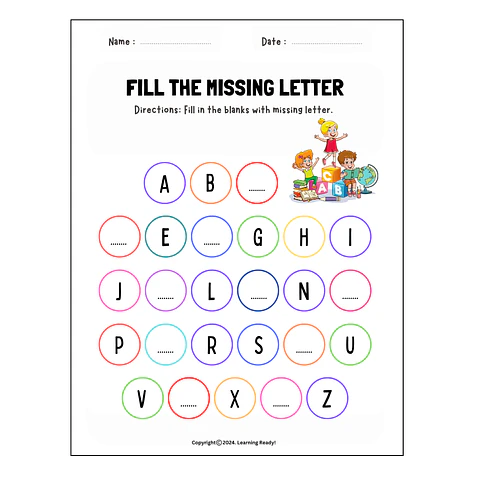 Fill In the Missing Alphabet Practice Worksheet