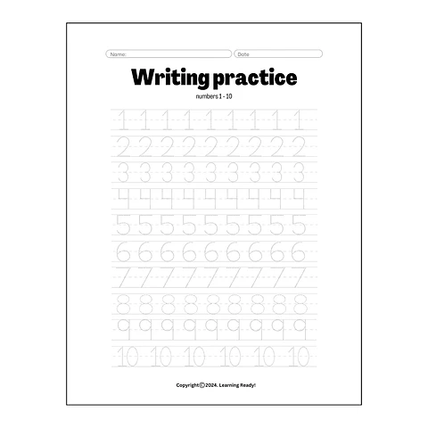 Number Writing Practice Worksheet-Freebie