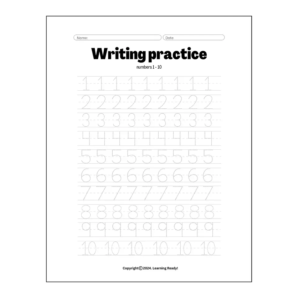 Number Writing Practice Worksheet-Freebie 1
