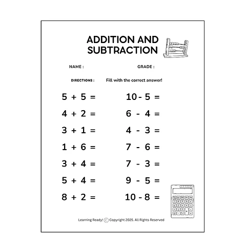 Addition & Subtraction Fact Family Worksheet