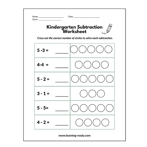 Kindergarten Subtraction Worksheet