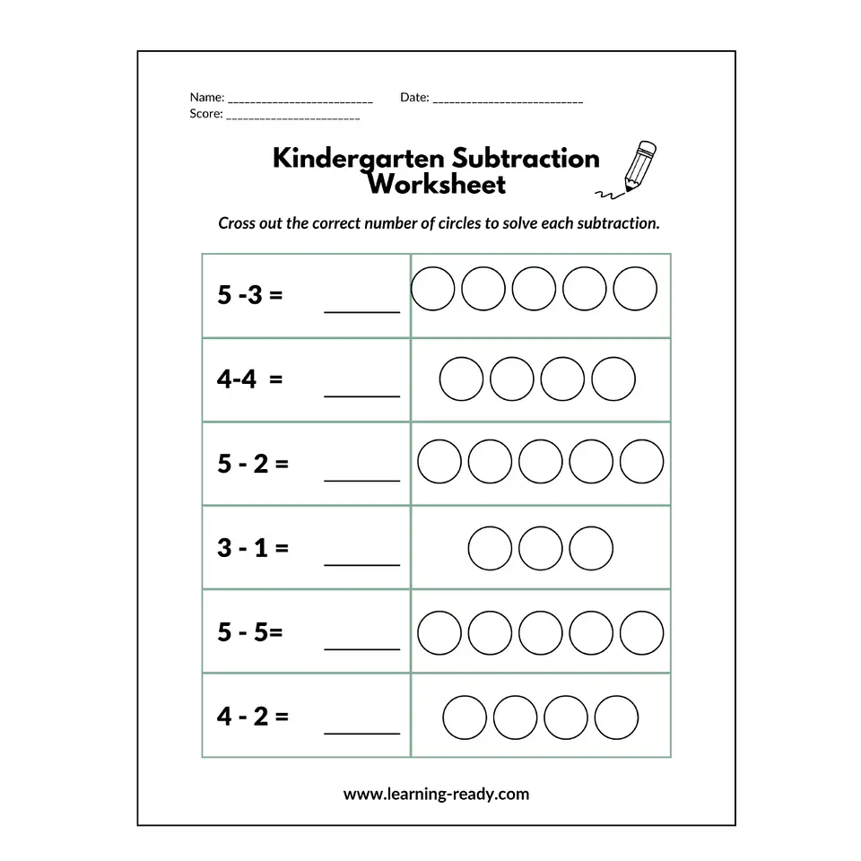 Kindergarten Subtraction Worksheet 1