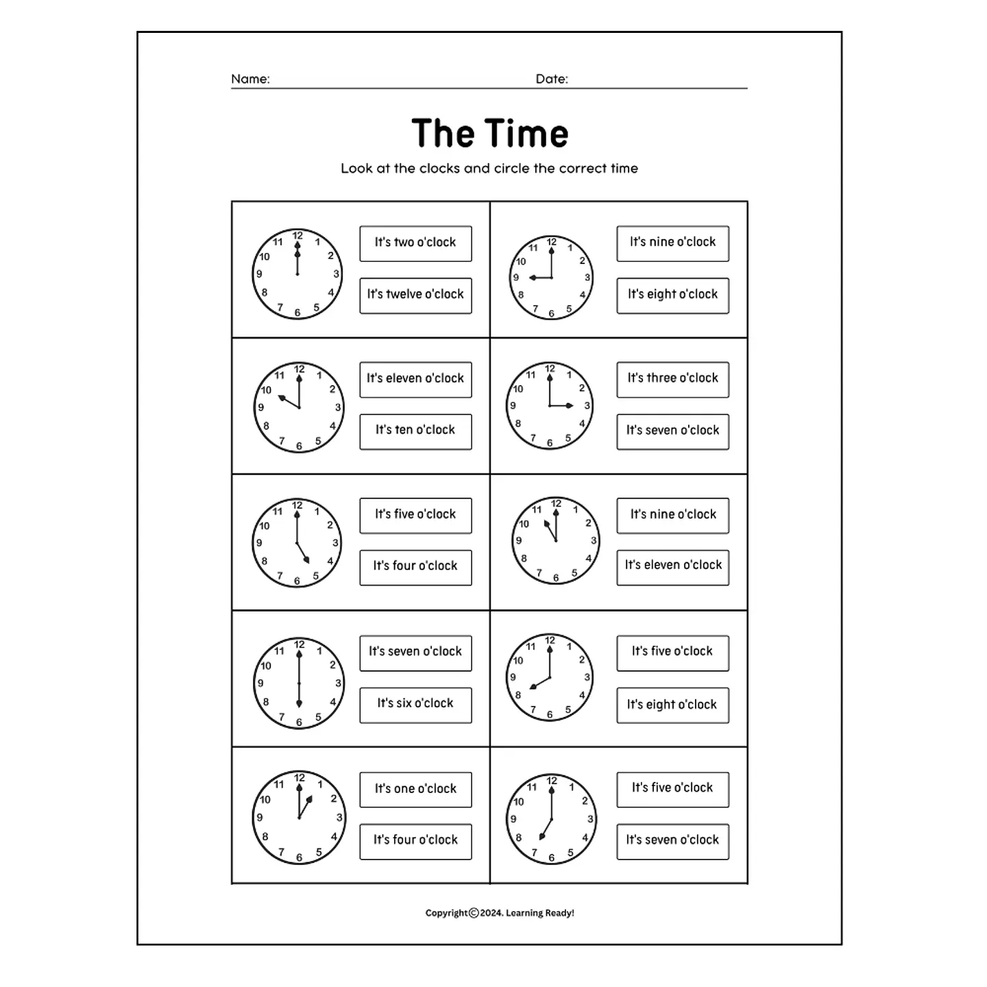 The Time Worksheet 1