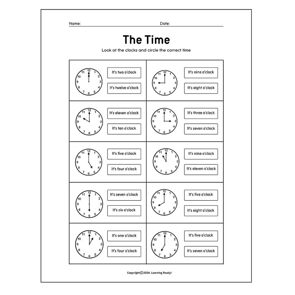 The Time Worksheet 1