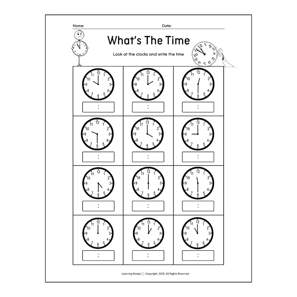 What's The Time? Telling Time Worksheet 1