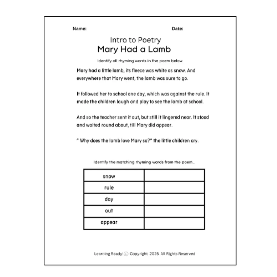 Intro to Poetry: Mary Had a Little Lamb 1